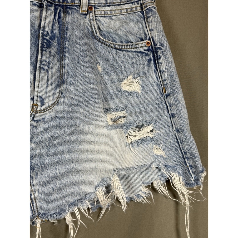 ZARA The Mini Skirt Denim Distressed Destroyed Raw Hem Light Wash Large - Picture 6 of 13